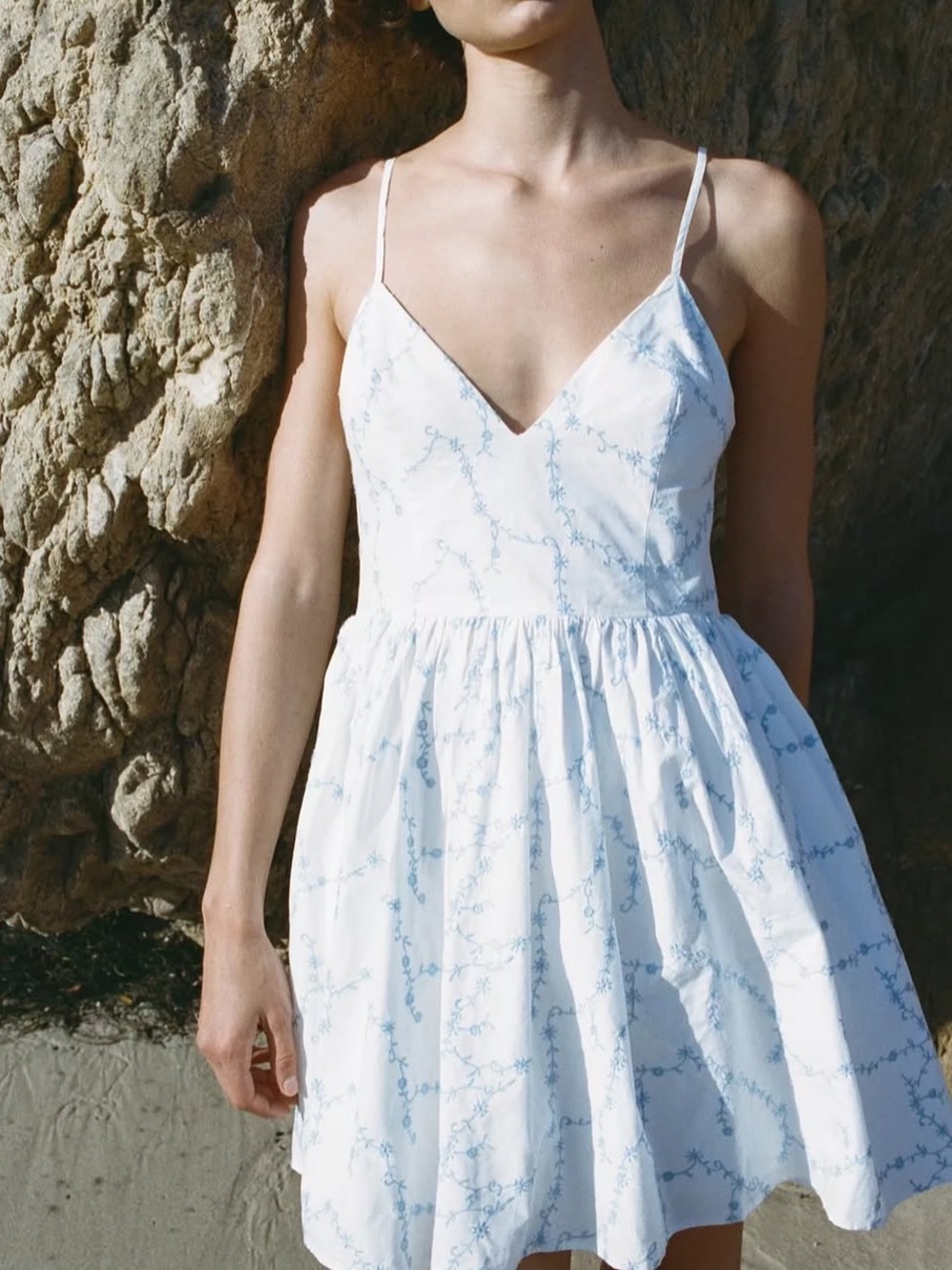Zara White Mini Dress with Light Blue Floral Print